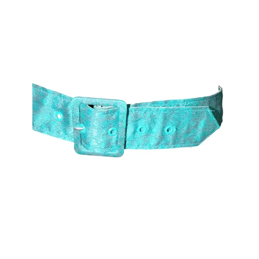 Vintage teal green satin embossed jacquard wide belt women’s 28-32 inches